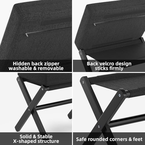 BAMBOOHOMIE Foldable Foot Stool Ottoman, Small Padded Foot Rest with Bamboo X-Legs, Portable Folding Leg Rest for Living Room Bedroom Office, Soft Foam Cushion Step Stool for Couch & Armchair (Black) - Image 4
