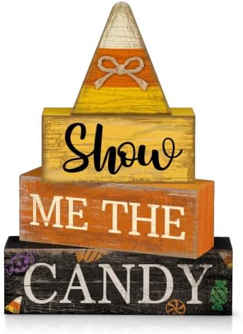 Lineshading 4 Pcs Halloween Table Decoration Candy Corn Wooden Stacked Sign by Lineshading