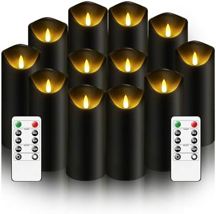 Nimiko Flameless Candles with Remote, Battery Operated Flickering Flameless Candles, LED Candles with Timer 2/4/6/8H, with Realistic LED Candles Set of 12 (D2.2 x H 5" 6" 7") (Black) by Nimiko