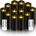 Nimiko Flameless Candles with Remote, Battery Operated Flickering Flameless Candles, LED Candles with Timer 2/4/6/8H, with Realistic LED Candles Set of 12 (D2.2 x H 5" 6" 7") (Black) by Nimiko