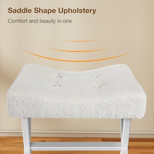 Memobarco 18-Inch Large Vanity Stool Chair, White Makeup Stool - Image 3
