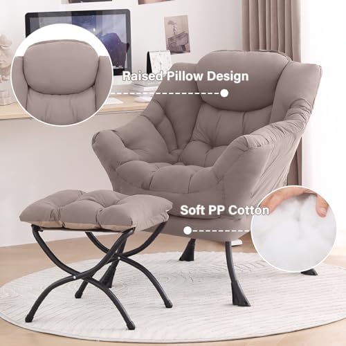 Tiita Lazy Chair with Ottoman, Comfy Reading Accent Chair, Khaki - Image 4