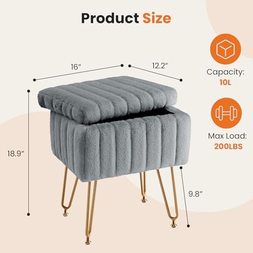 DUMOS Vanity Stool Chair, Ottoman with Storage for Living Room, Bedroom - Image 3
