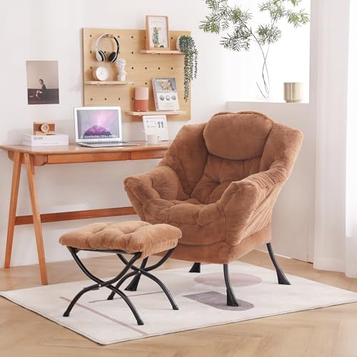 Welnow Lazy Chair with Ottoman, Reading Chair with Footrest, Brown - Image 2