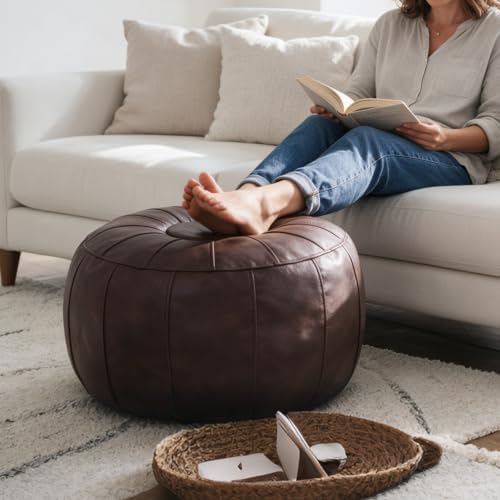 Thgonwid Unstuffed Moroccan Ottoman Pouf Cover, Ottoman Footstool Storage Solution, Bean Bag Chair, Foot Rest, Deep Coffee - Image 2
