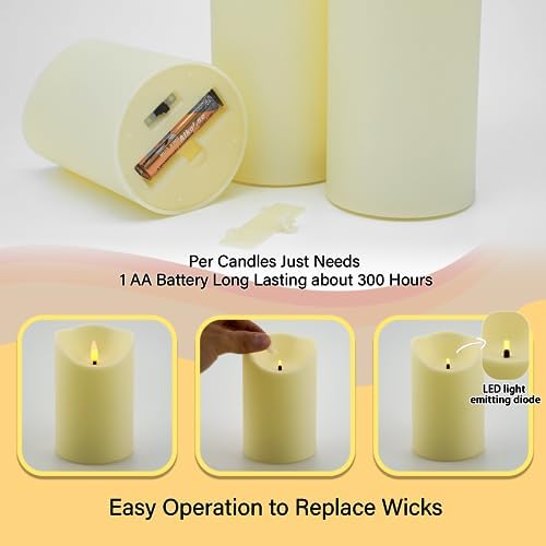 Nimiko Flameless Candles with Remote, Battery Operated Flickering Flameless Candles, LED Candles with Timer 2/4/6/8H, with Realistic LED Candles Set of 9 (D3 x H 3" 4" 5" 6" 7") (Ivory) - Image 2
