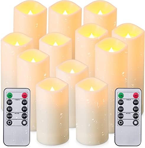 YOROXRG 12 Pack Flameless Candles Battery Operated Waterproof Led Candles (D:2.2" X H:4" 5" 6" 7") Candles with 2 Remotes Contro for Wedding, Party, Birthday - Image 2