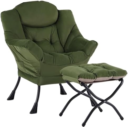 Welnow Lazy Chair with Ottoman, Reading Chair with Footrest, Army Green by LifeGetsBetterWithWelnow