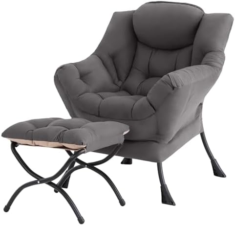 Tiita Lazy Chair with Ottoman, Comfy Reading Accent Chair, Dark Grey by TiitaHome