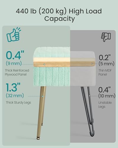 SONGMICS Vanity Stool Chair with Storage, Metal Legs, Max. Load 440 lb - Image 6