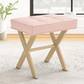 LUE BONA Vanity Stool, Square Linen Makeup Stool with Metal X Legs, Small Ottoman Stool Chair for Vanity, Modern Padded Vanity Seat Foot Rest Stool for Makeup Room, Bathroom, Pink Color by LUEBONA