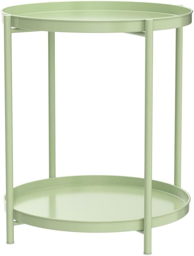 EKNITEY 2 Tier End Table - Metal Side Table Waterproof Small Sofa Coffee Side Tables Bedroom Indoor Outdoor with Removable Tray for Living Room Bedroom Balcony and Office (Atrovirens)