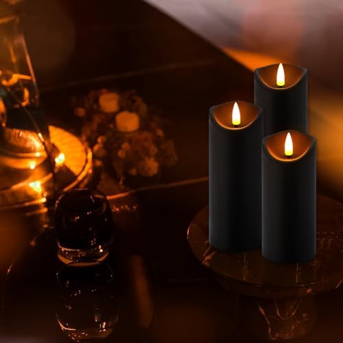 YOROXRG 24 Pack Halloween Decoration Flickering Flameless Candles, Battery Operated LED Pillar Candles with Remote Control and Timer.for Home Decor (D2.2 xH 5" 6" 7" Black) - Image 5