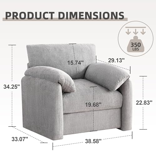 Howjoe Accent Chair for Living Room, Oversized Reading Armchair, LightGray - Image 2