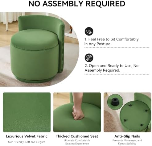 Large Velvet Vanity Chair, 360° Swivel Makeup Chair with Storage, Green - Image 4