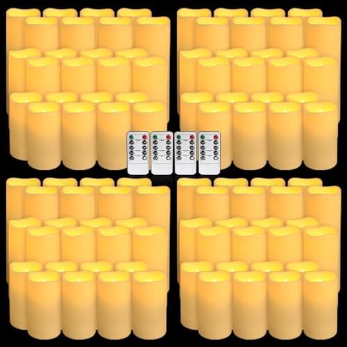 YOROXRG Set of 96 Waterproof Outdoor Flameless Candles, LED Candles with 4 Remote and Timer,(H 4" 5" 6" x D 2.2"),for Halloween Wedding Festival by YOROXRG