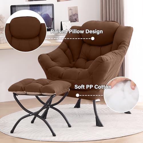 Tiita Lazy Chair with Ottoman, Comfy Reading Accent Chair, Brown - Image 4