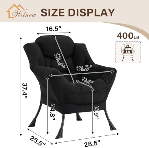 Welnow Lazy Chair for Adults，Modern Reading Accent Chair,Black Single - Image 3