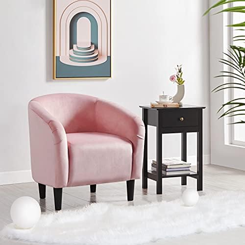 Yaheetech Small 25.5in Wide Velvet Barrel Accent Chair Bedroom, Pink - Image 2