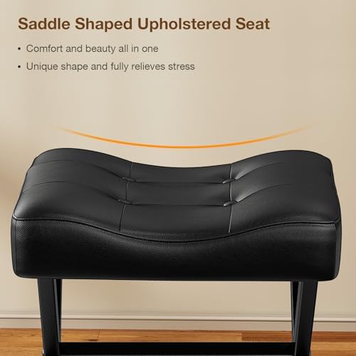 Memobarco 18-Inch Large Leather Vanity Stool Chair, Black Makeup Stool - Image 3