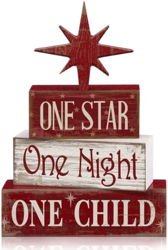 Lineshading 4 Pcs Christmas Nativity Table Decor, Bethlehem Star Wood Sign by Lineshading