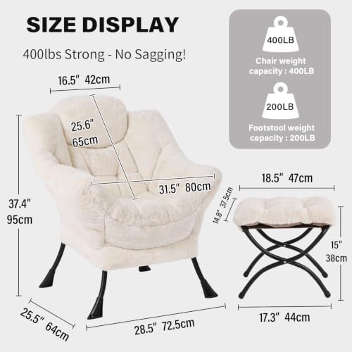 Tiita Lazy Chair with Ottoman, Comfy Reading Accent Chair, Plush Beige - Image 2