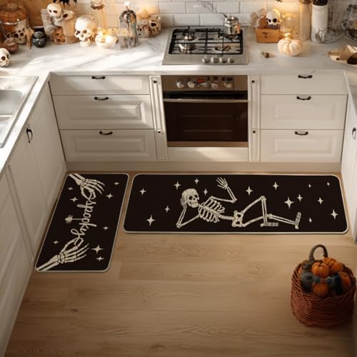 Artoid Mode Skeleton Black Halloween Kitchen Mats Set of 2-17x29+17x59 - Image 2