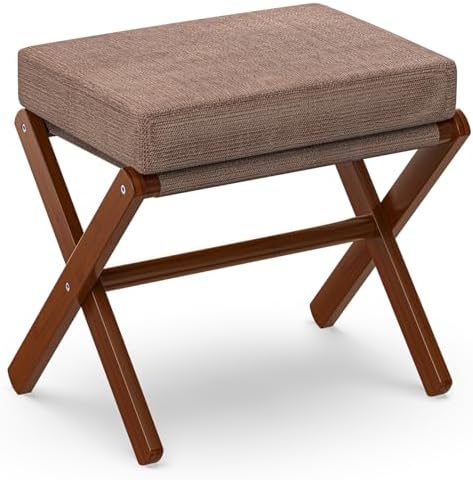 BAMBOOHOMIE Foldable Foot Stool Ottoman, Modern Foot Rest with Bamboo X Legs & Thick Foam Cushion, Folding Foot Stools Small Padded for Bedroom Living Room, Footstool for Chair Couch (Brown - Brown) by BAMBOOHOMIE