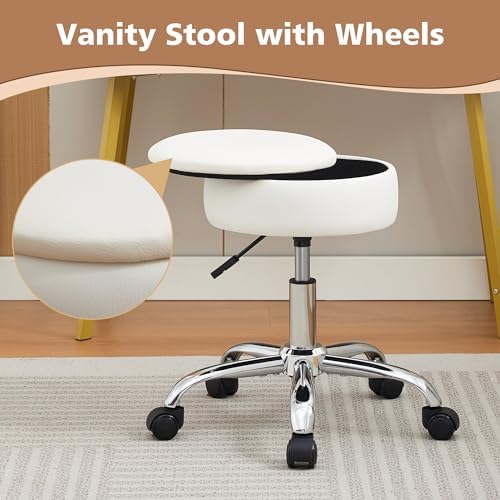 Adjustable Vanity Stool Storage Swivel Rolling Vanity Chair with Wheels - Image 4