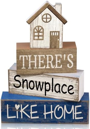 Lineshading 4 Pcs Wood Block Signs Farmhouse Tiered Tray Stacked House by Lineshading