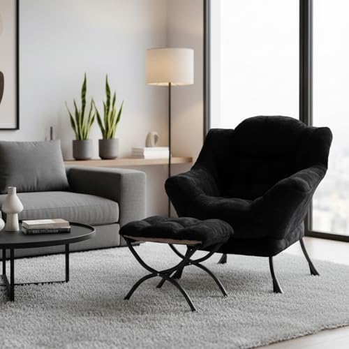 Welnow Lazy Chair with Ottoman, Reading Chair with Footrest, Jet Black - Image 6