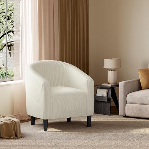 Yaheetech Small 25.5in Wide Corduroy Barrel Accent Chair for Bedroom, Beige - Image 2