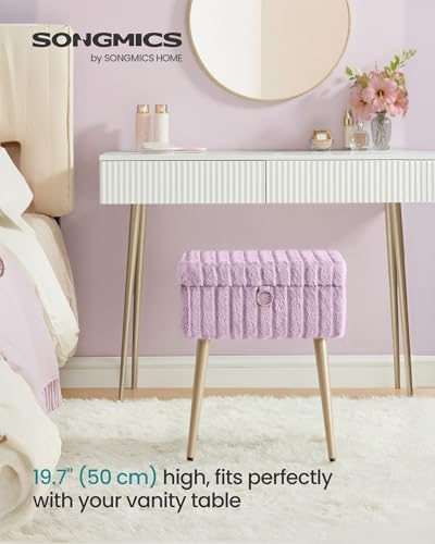 SONGMICS Vanity Stool Chair with Storage, Metal Legs, Max. Load 440 lb - Image 3