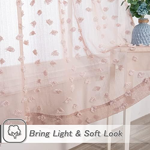 MYSKY HOME Pom Pom Pink Sheer Curtains for Bedroom Girls Room Dusty Rose Curtains 108 Inches Long for Nursery Kids Light Filtering Boho Window Drapes, Rod Pocket, 52" Wide, 2 Panels