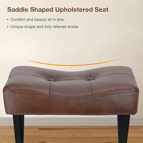Memobarco 18-Inch Leather Vanity Stool Chair, Dark Brown Makeup Stool - Image 3