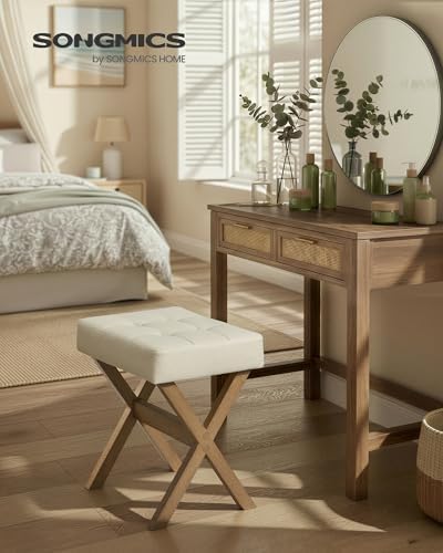 SONGMICS Makeup Stool, Padded Vanity Foot Rest, Solid Wood X Legs - Image 2