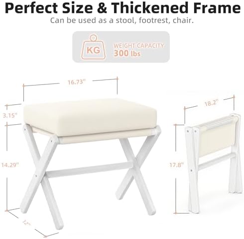 BAMBOOHOMIE Foldable Foot Stool Ottoman, Modern Foot Rest with Bamboo X Legs & Thick Foam Cushion, Folding Foot Stools Small Padded for Bedroom Living Room, Footstool for Chair Couch (White - White) - Image 3