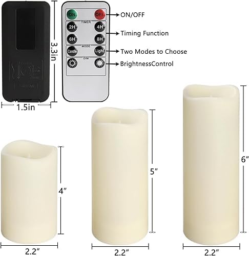 YOROXRG Set of 24 Waterproof Outdoor Flameless Candles, LED Candles with 4 Remote and Timer,(H 4" 5" 6" x D 2.2"),for Christmas,Halloween,Wedding,Festival - Image 6