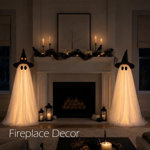 2Packs Halloween Decorations Outdoor,Halloweens Party Decoration Indoor,59in Spooky Ghost with Remote Control String Lights,Halloween-Ghost Lights for Porches Yards Gardens Lawn - Image 3