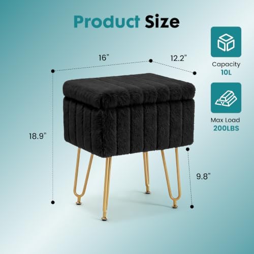 DUMOS Vanity Stool Chair, Ottoman with Storage for Living Room, Bedroom - Image 3