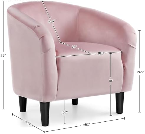 Yaheetech Small 25.5in Wide Velvet Barrel Accent Chair Bedroom, Pink - Image 3
