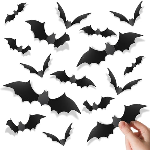 Piteno® 140Pcs Bats Halloween Decorations Party Supplies, Realistic PVC 3D Black Scary Bat Stickers for Creepy Home Decor Halloween Party Decorations DIY Wall Window Decal Bathroom Indoor by Piteno