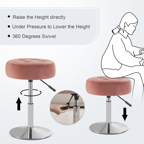 Gitrah Pink Vanity Stool Chair Swivel Adjustable Comfortable Makeup Stool - Image 6