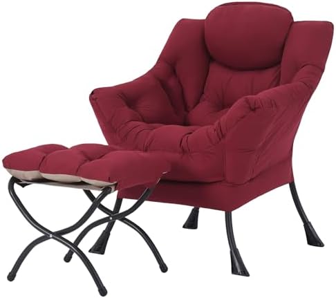Tiita Lazy Chair with Ottoman, Comfy Reading Accent Chair, Burgundy by TiitaHome