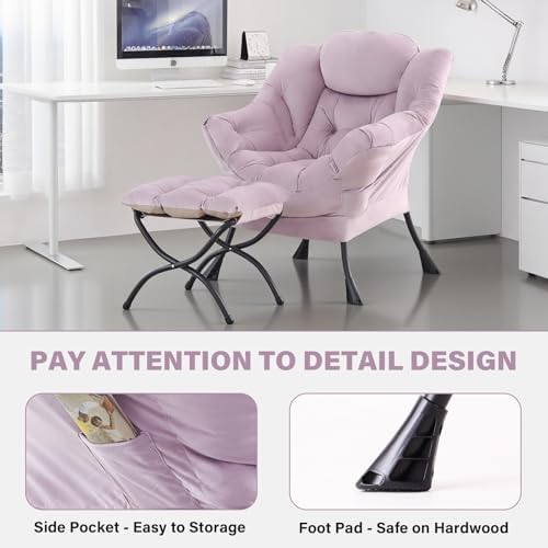 Tiita Lazy Chair with Ottoman, Comfy Reading Accent Chair, Light Purple - Image 5