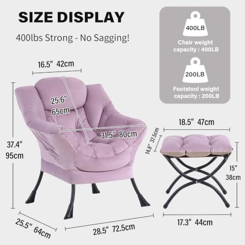 Tiita Lazy Chair with Ottoman, Comfy Reading Accent Chair, Light Purple - Image 2