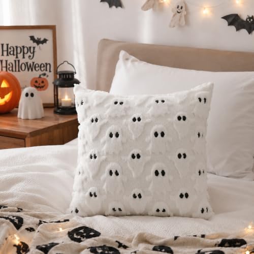DFXSZ Halloween Pillow Covers 20x20 inch 2Pcs White Ghost Halloween Decor - Image 5