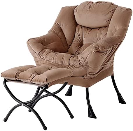Welnow Lazy Chair with Ottoman, Reading Chair with Footrest, Light Brown by LifeGetsBetterWithWelnow