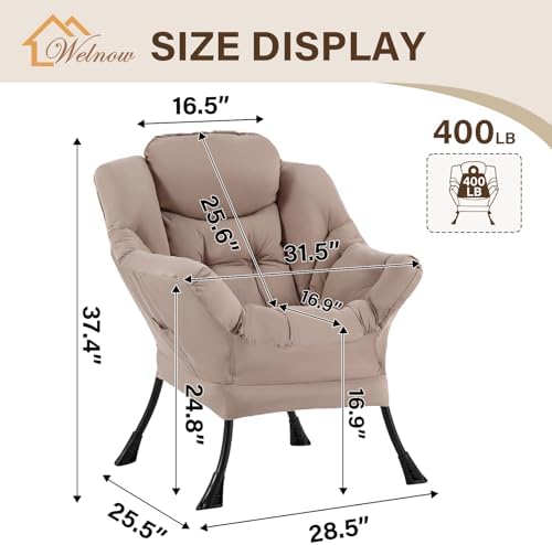 Welnow Lazy Chair for Adults，Modern Reading Accent Chair,Khaki Single - Image 3