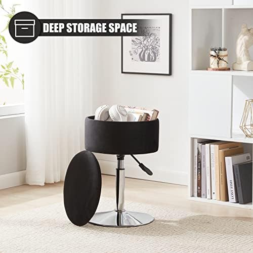 Adjustable Vanity Stool with Storage Swivel Vanity Chair Makeup Stool Black - Image 7